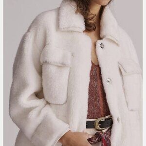 ANTHROPOLOGIE Maeve Cinched Faux Fur Coat, Size XS